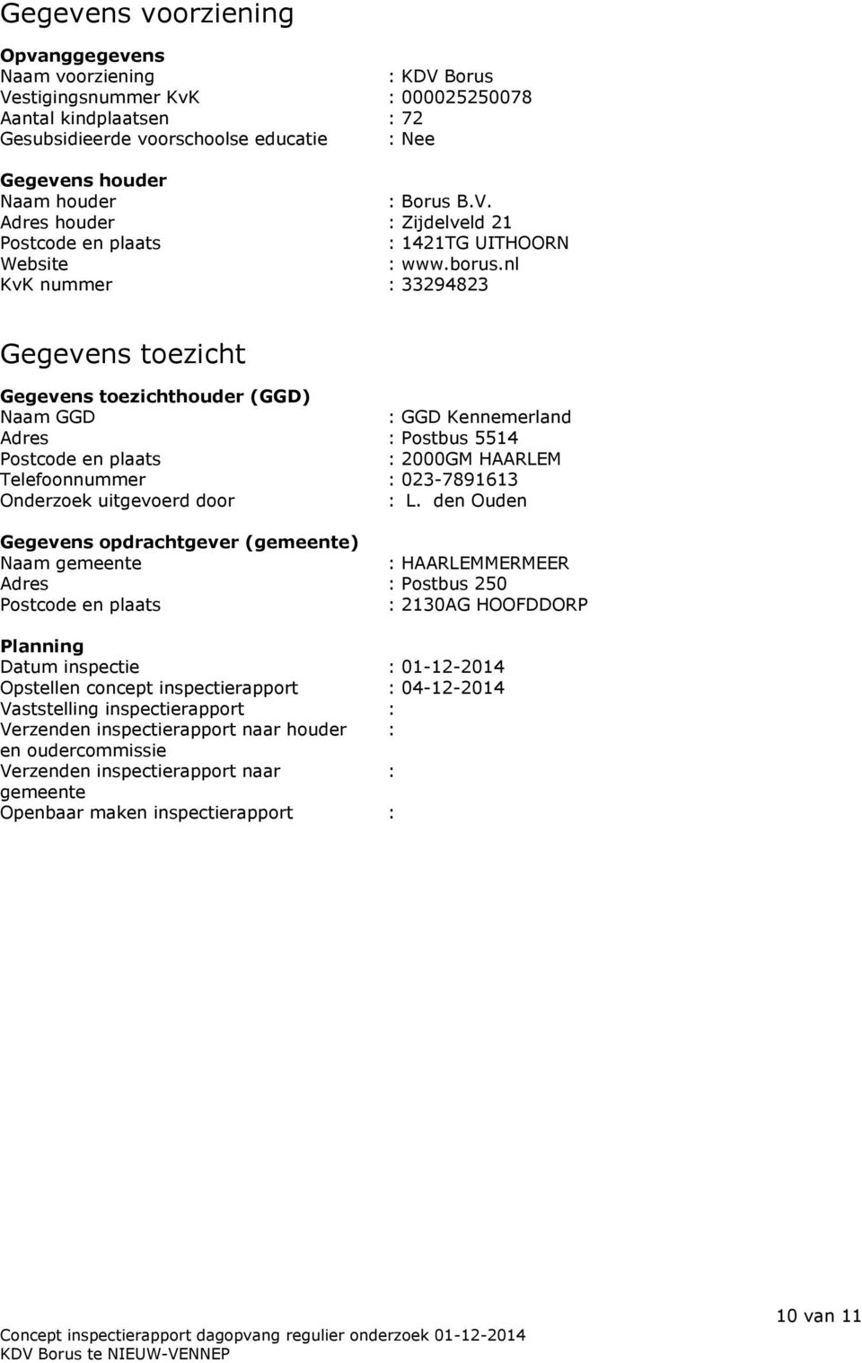 nl KvK nummer : 33294823 Gegevens toezicht Gegevens toezichthouder (GGD) Naam GGD : GGD Kennemerland Adres : Postbus 5514 Postcode en plaats : 2000GM HAARLEM Telefoonnummer : 023-7891613 Onderzoek