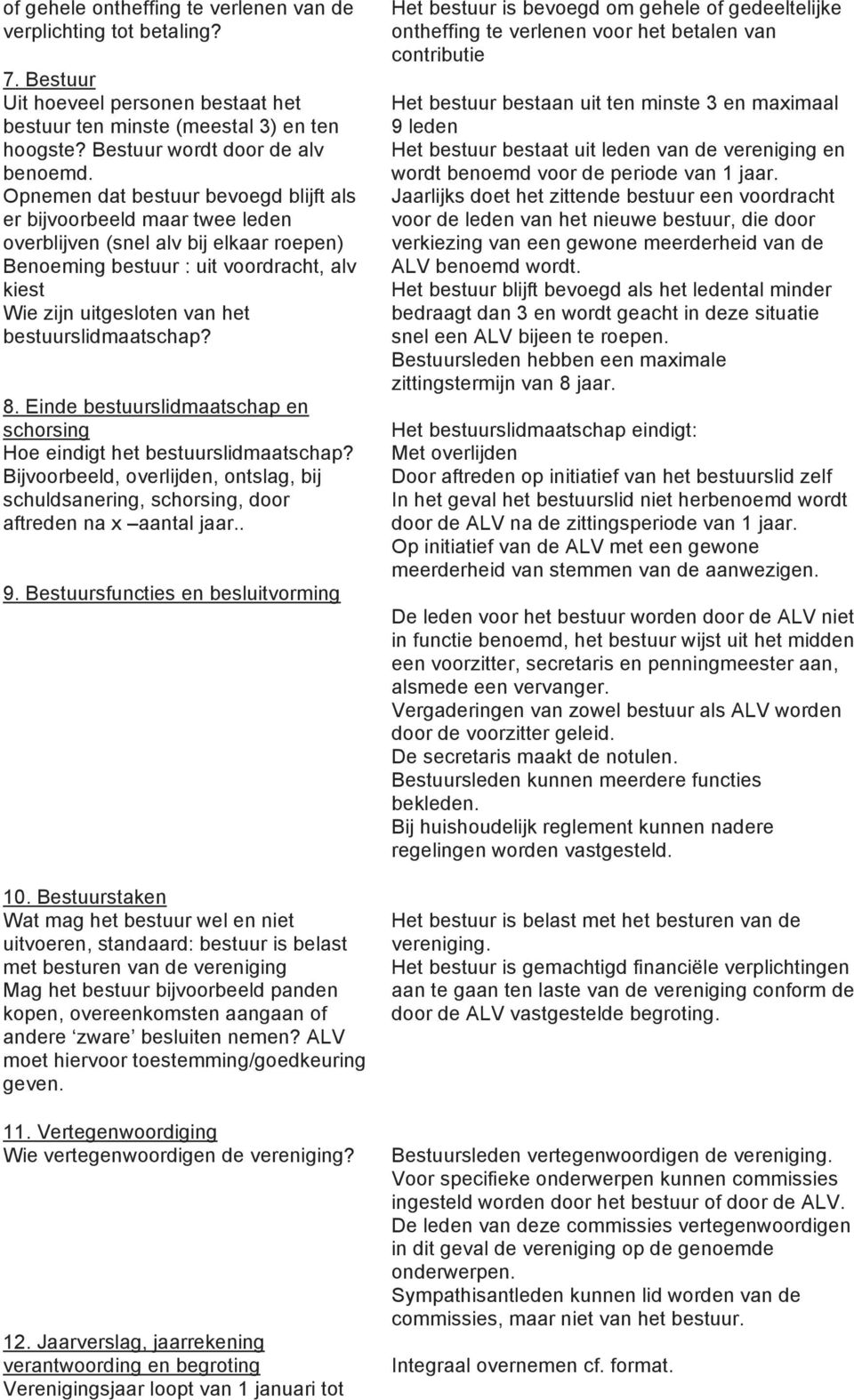 bestuurslidmaatschap? 8. Einde bestuurslidmaatschap en schorsing Hoe eindigt het bestuurslidmaatschap? Bijvoorbeeld, overlijden, ontslag, bij schuldsanering, schorsing, door aftreden na x aantal jaar.