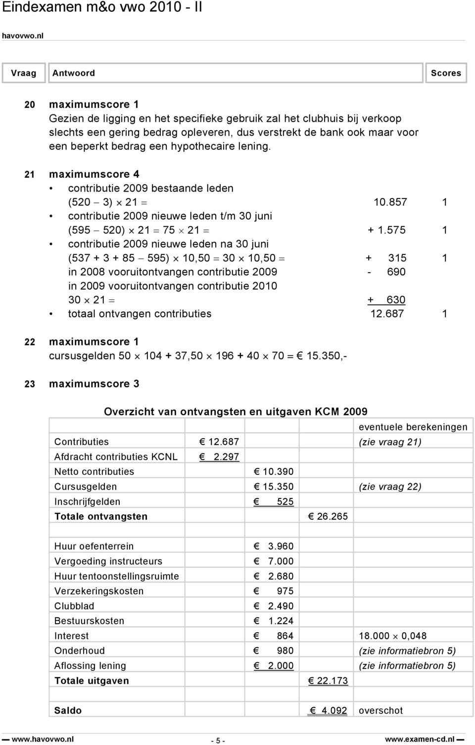 575 1 contributie 2009 nieuwe leden na 30 juni (537 + 3 + 85 595) 10,50 = 30 10,50 = + 315 1 in 2008 vooruitontvangen contributie 2009-690 in 2009 vooruitontvangen contributie 2010 30 21 = + 630