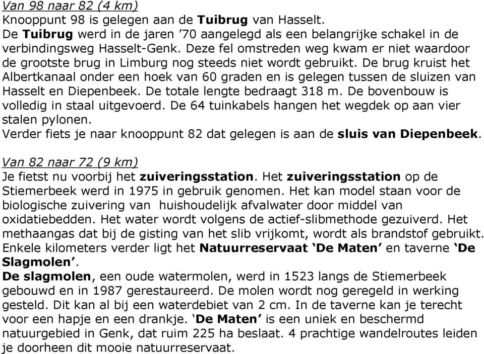 De brug kruist het Albertkanaal onder een hoek van 60 graden en is gelegen tussen de sluizen van Hasselt en Diepenbeek. De totale lengte bedraagt 318 m. De bovenbouw is volledig in staal uitgevoerd.