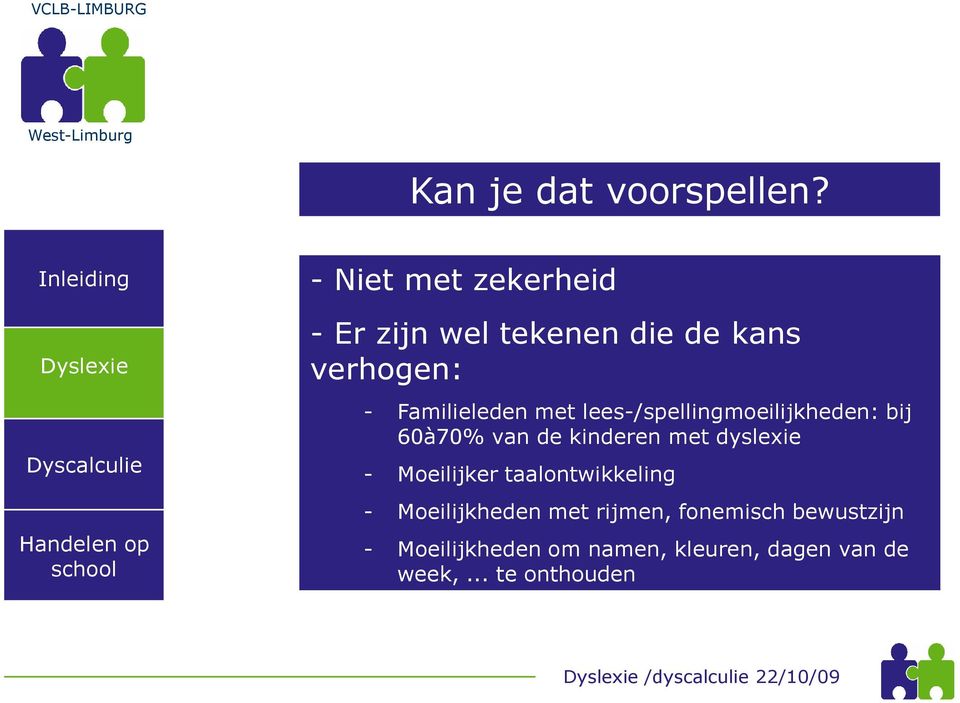 lees-/spellingmoeilijkheden: bij 60à70% van de kinderen met dyslexie - Moeilijker