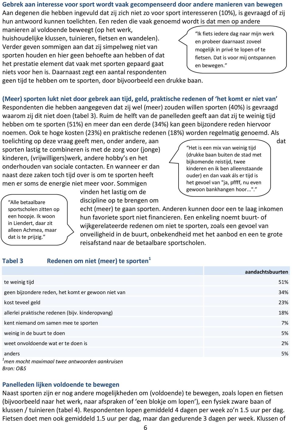 Een reden die vaak genoemd wordt is dat men op andere manieren al voldoende beweegt (op het werk, huishoudelijke klussen, tuinieren, fietsen en wandelen).