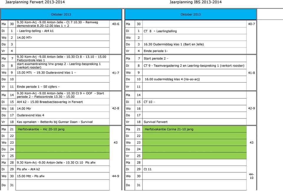 00 Fietscontrole klas 1 start examentraining Vrw groep 2 - Leerling-bespreking 1 (verkort rooster) Wo 9 15.00 MTt 19.