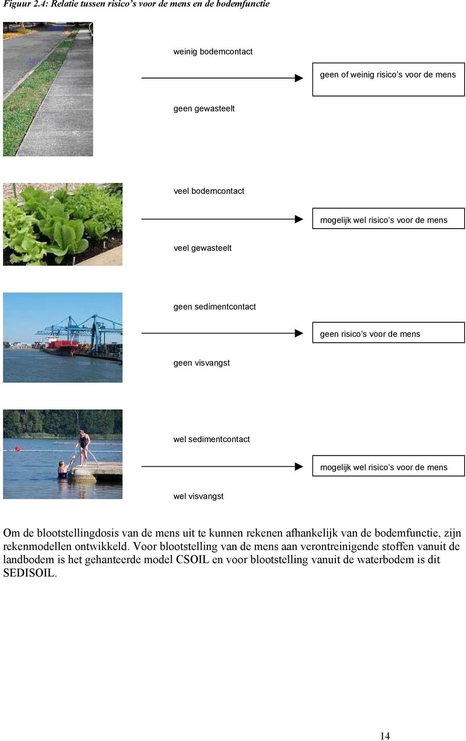 wel risico s voor de mens veel gewasteelt geen sedimentcontact geen risico s voor de mens geen visvangst wel sedimentcontact mogelijk wel risico s voor de mens