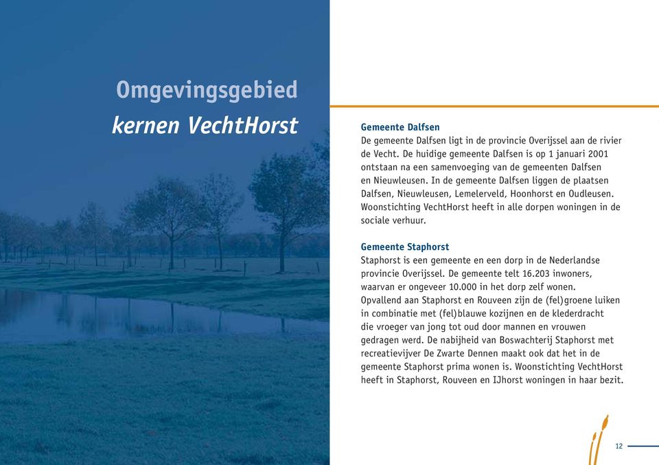 In de gemeente Dalfsen liggen de plaatsen Dalfsen, Nieuwleusen, Lemelerveld, Hoonhorst en Oudleusen. Woonstichting VechtHorst heeft in alle dorpen woningen in de sociale verhuur.
