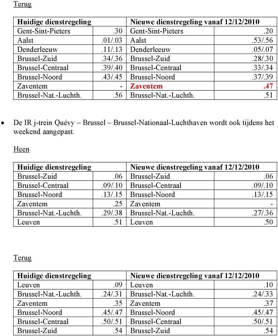 Brussel-Zuid.06 Brussel-Zuid.06 Brussel-Centraal.09/.10 Brussel-Centraal.09/.10 Brussel-Noord.13/.15 Brussel-Noord.13/.15 Zaventem.25 Zaventem - Brussel-Nat.-Luchth..29/.38 Brussel-Nat.-Luchth..27/.