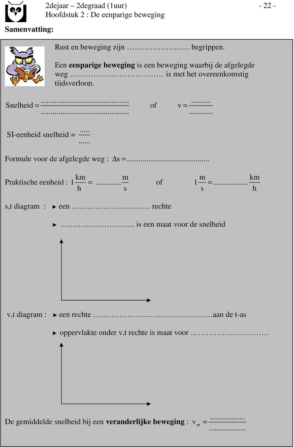 .. v =......... SI-eeneid neleid =... Formule voor de afgelegde weg : =... m m Praktice eeneid : 1 =... of 1 =.