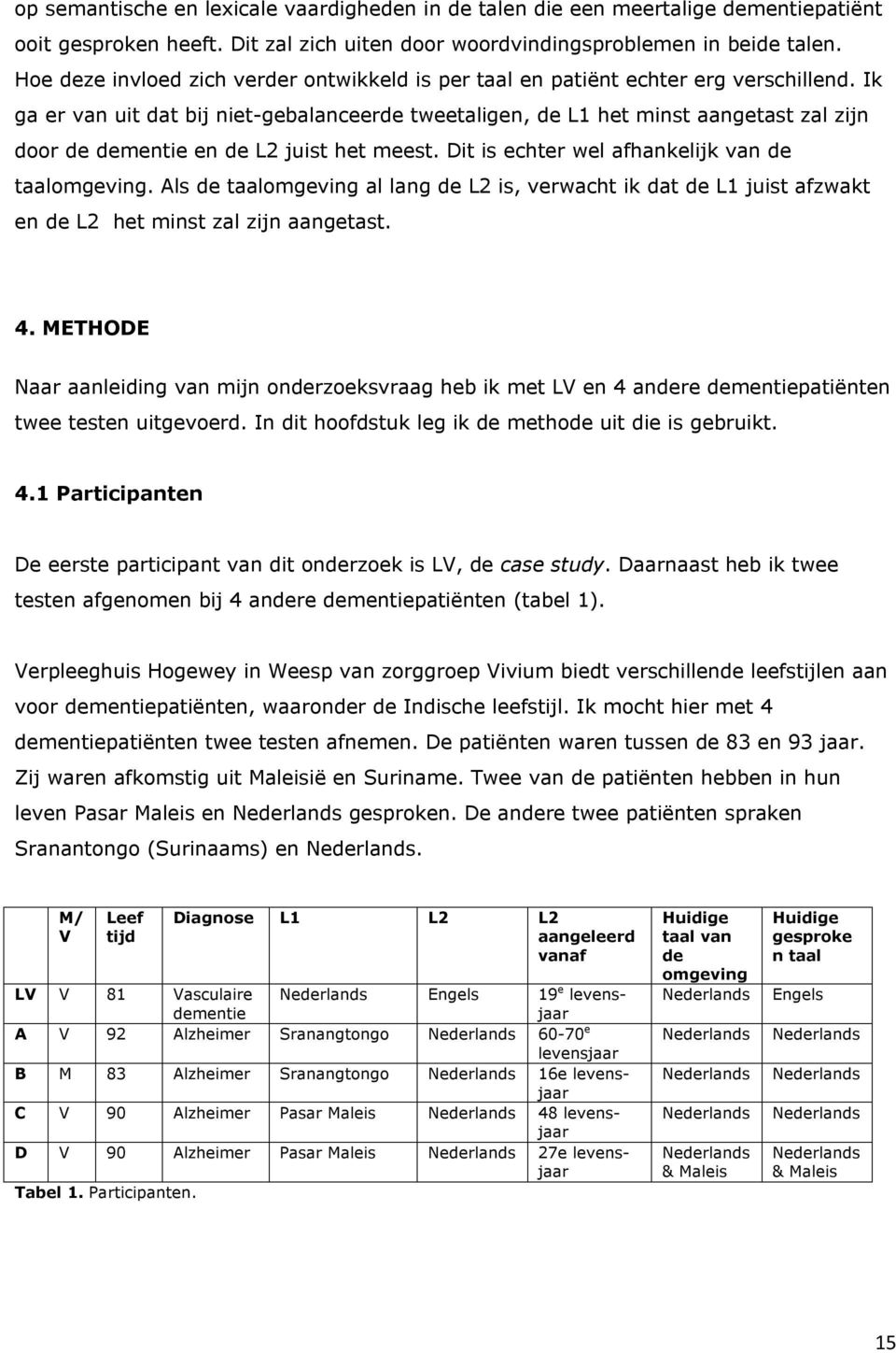 Ik ga er van uit dat bij niet-gebalanceerde tweetaligen, de L1 het minst aangetast zal zijn door de dementie en de L2 juist het meest. Dit is echter wel afhankelijk van de taalomgeving.