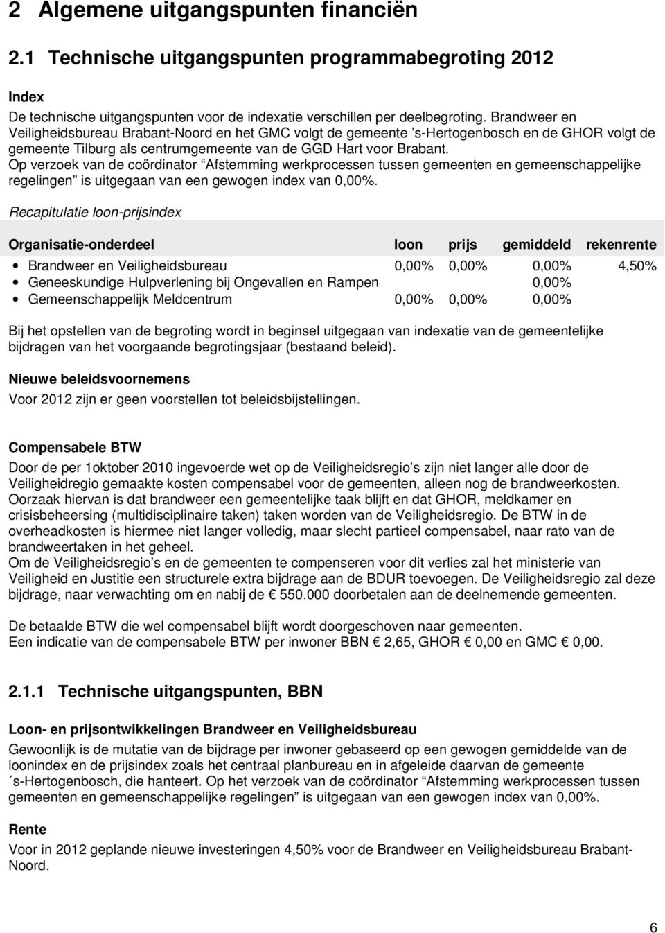 Op verzoek van de coördinator Afstemming werkprocessen tussen gemeenten en gemeenschappelijke regelingen is uitgegaan van een gewogen index van 0,00%.