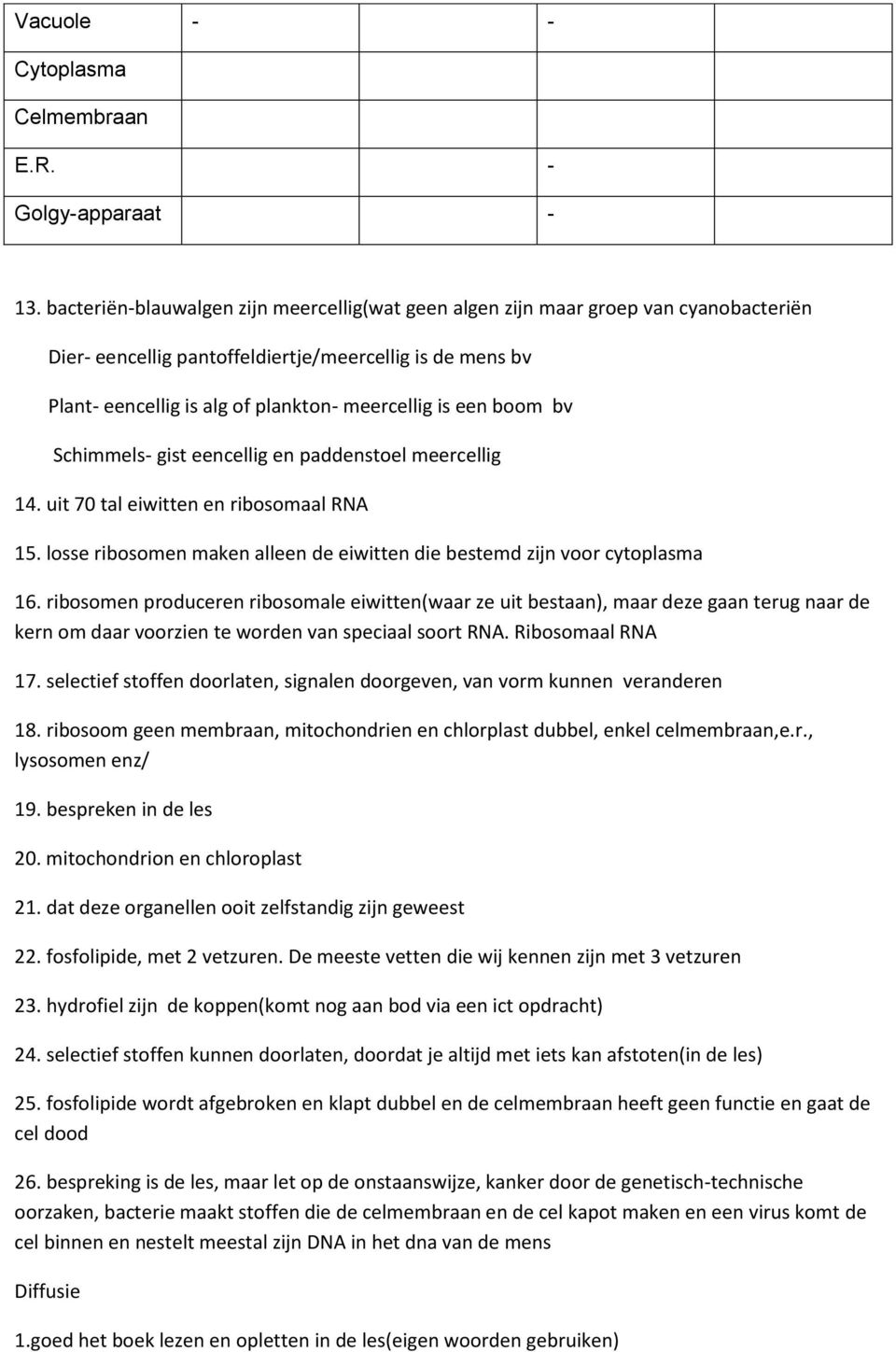 boom bv Schimmels- gist eencellig en paddenstoel meercellig 14. uit 70 tal eiwitten en ribosomaal RNA 15. losse ribosomen maken alleen de eiwitten die bestemd zijn voor cytoplasma 16.