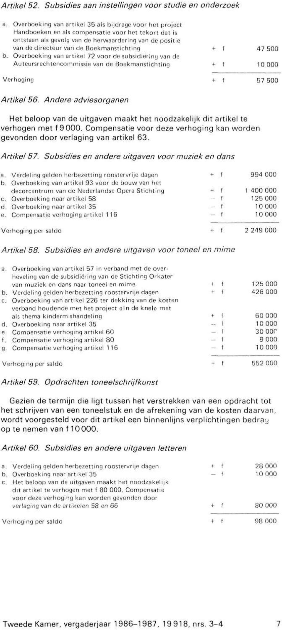 Boekmanstichting 47 500 b. Overboeking van artikel 72 voor de subsidiëring van de Auteursrechtencommissie van de Boekmanstichting 10 000 Verhoging 57 500 Artikel 56.