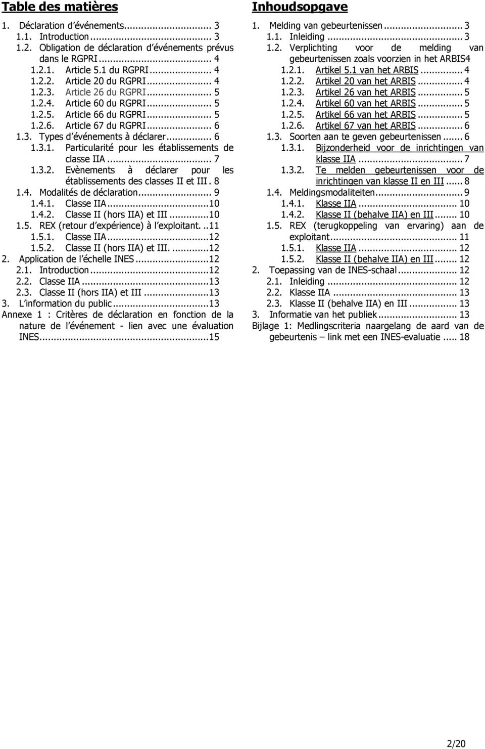 .. 7 1.3.2. Evènements à déclarer pour les établissements des classes II et III. 8 1.4. Modalités de déclaration... 9 1.4.1. Classe IIA...10 1.4.2. Classe II (hors IIA) et III...10 1.5.