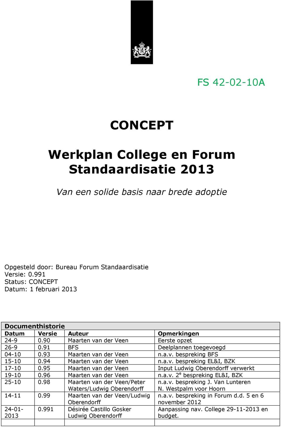 93 Maarten van der Veen n.a.v. bespreking BFS 15-10 0.94 Maarten van der Veen n.a.v. bespreking EL&I, BZK 17-10 0.95 Maarten van der Veen Input Ludwig Oberendorff verwerkt 19-10 0.