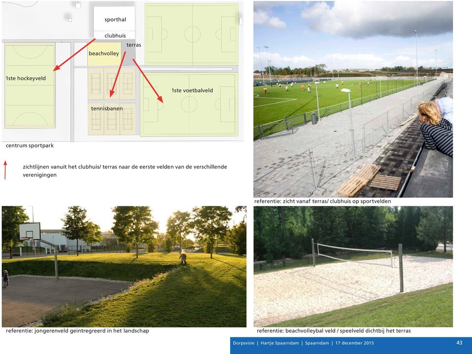 zicht vanaf terras/ clubhuis op sportvelden referentie: jongerenveld geintregreerd in het landschap