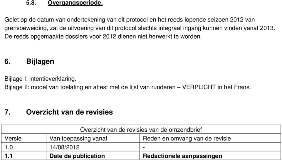 integraal ingang kunnen vinden vanaf 2013. De reeds opgemaakte dossiers voor 2012 dienen niet herwerkt te worden. 6.