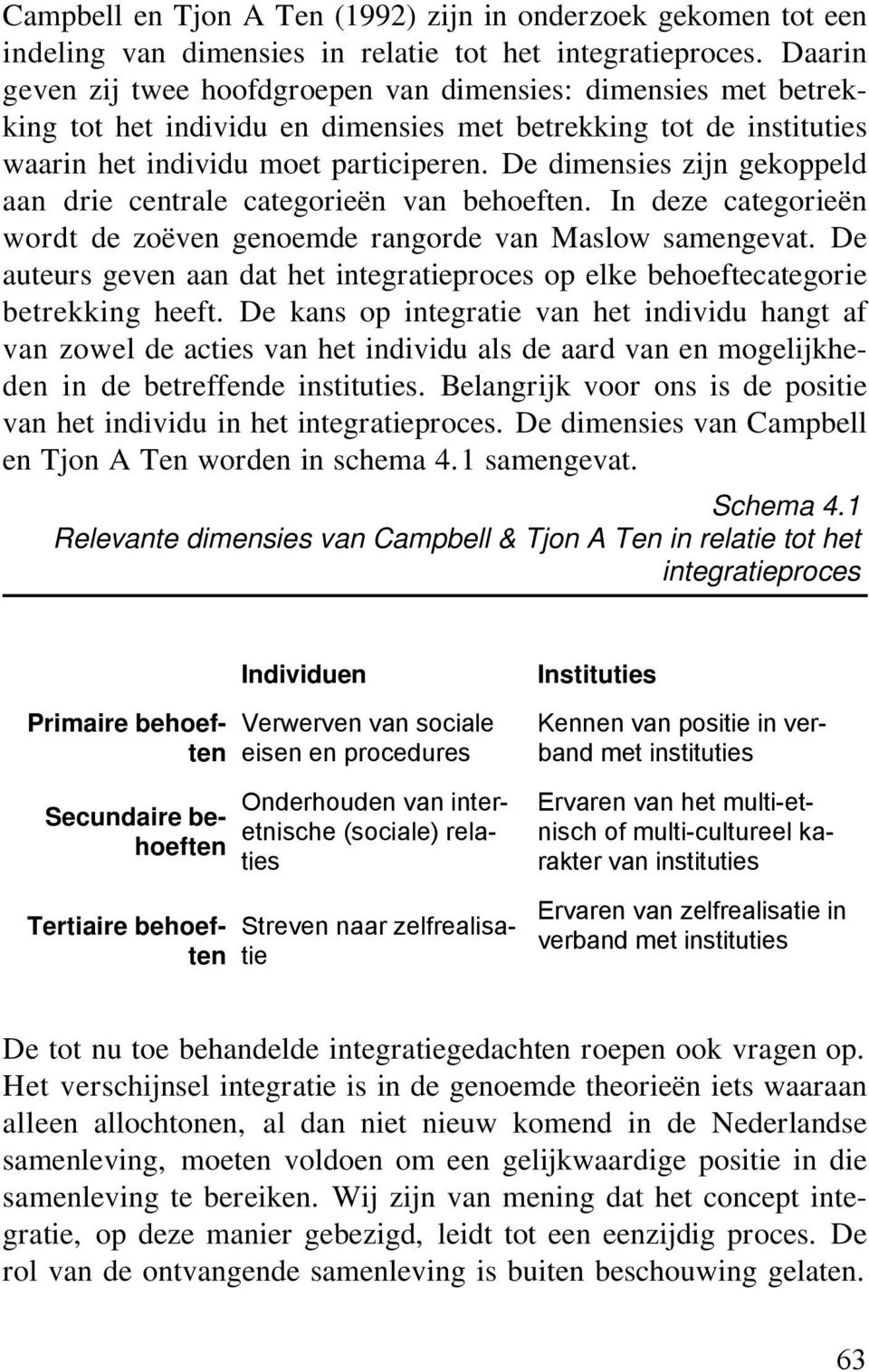 De dimensies zijn gekoppeld aan drie centrale categorieën van behoeften. In deze categorieën wordt de zoëven genoemde rangorde van Maslow samengevat.