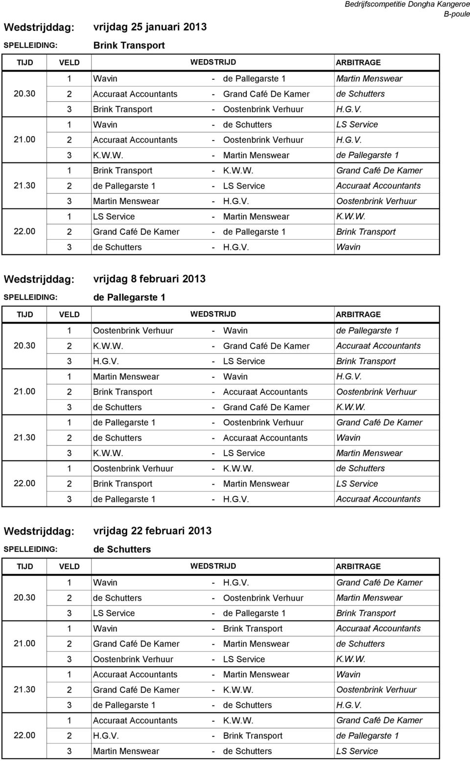 G.V. Oostenbrink Verhuur 1 LS Service - Martin Menswear K.W.W. 2 Grand Café De Kamer - de Pallegarste 1 Brink Transport 3 de Schutters - H.G.V. Wavin vrijdag 8 februari 2013 de Pallegarste 1 1 Oostenbrink Verhuur - Wavin de Pallegarste 1 2 K.