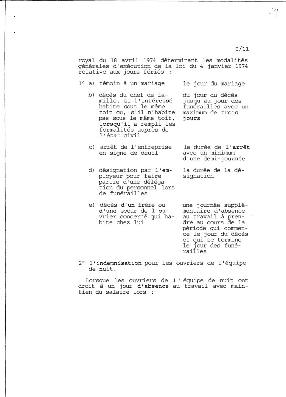 maximum de trois la durée de avec un minimum d) désignation par ployeur pour faire partie d'une délégation du personnel lors de funérailles e) décès frère ou soeur de vrier concerné qui habite chez