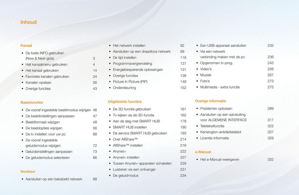 152 Een USB-apparaat aansluiten 235 Via een netwerk verbinding maken met de pc 236 Opgenomen tv-prog.