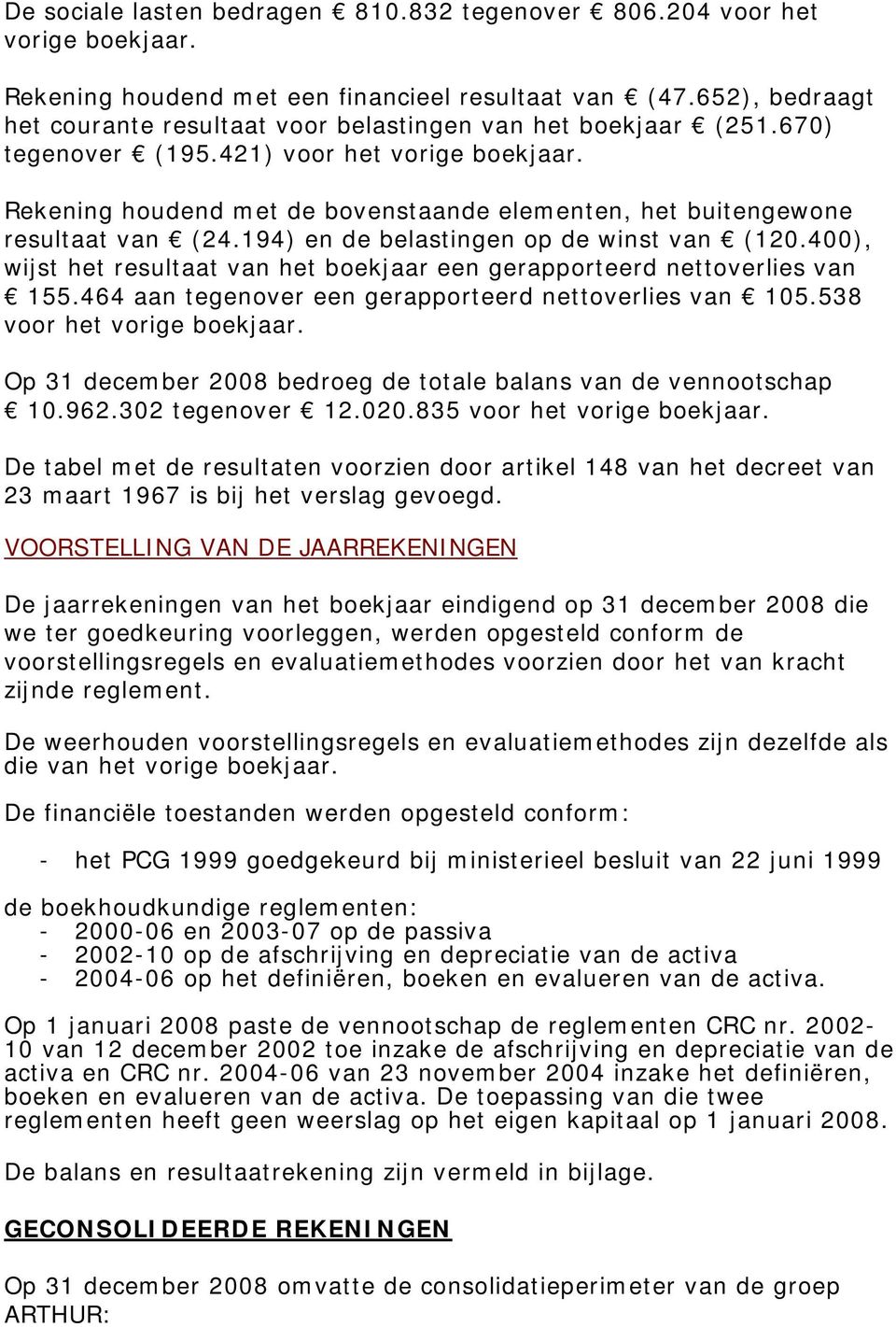 Rekening houdend met de bovenstaande elementen, het buitengewone resultaat van (24.194) en de belastingen op de winst van (120.