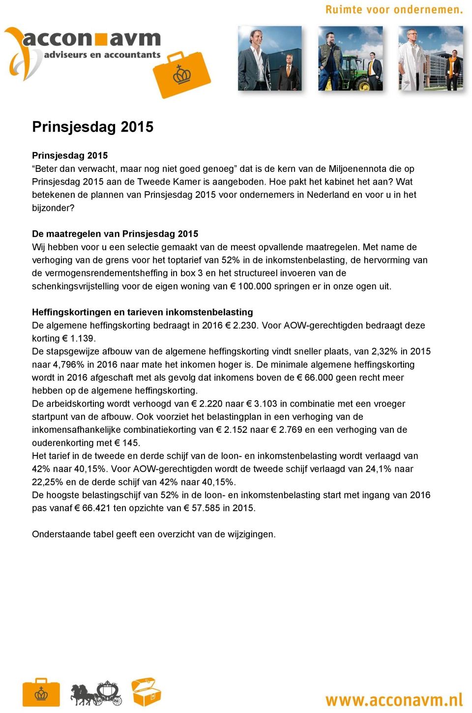 De maatregelen van Prinsjesdag 2015 Wij hebben voor u een selectie gemaakt van de meest opvallende maatregelen.