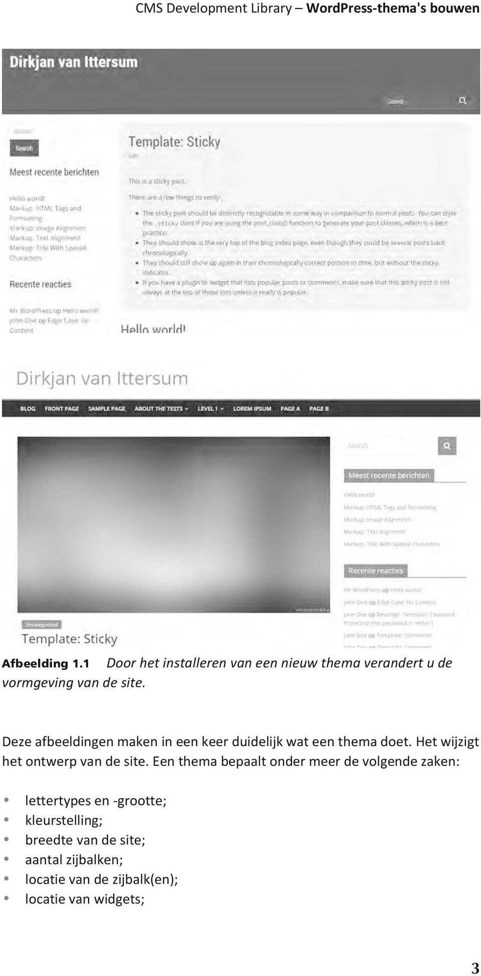 Deze afbeeldingen maken in een keer duidelijk wat een thema doet. Het wijzigt het ontwerp van de site.