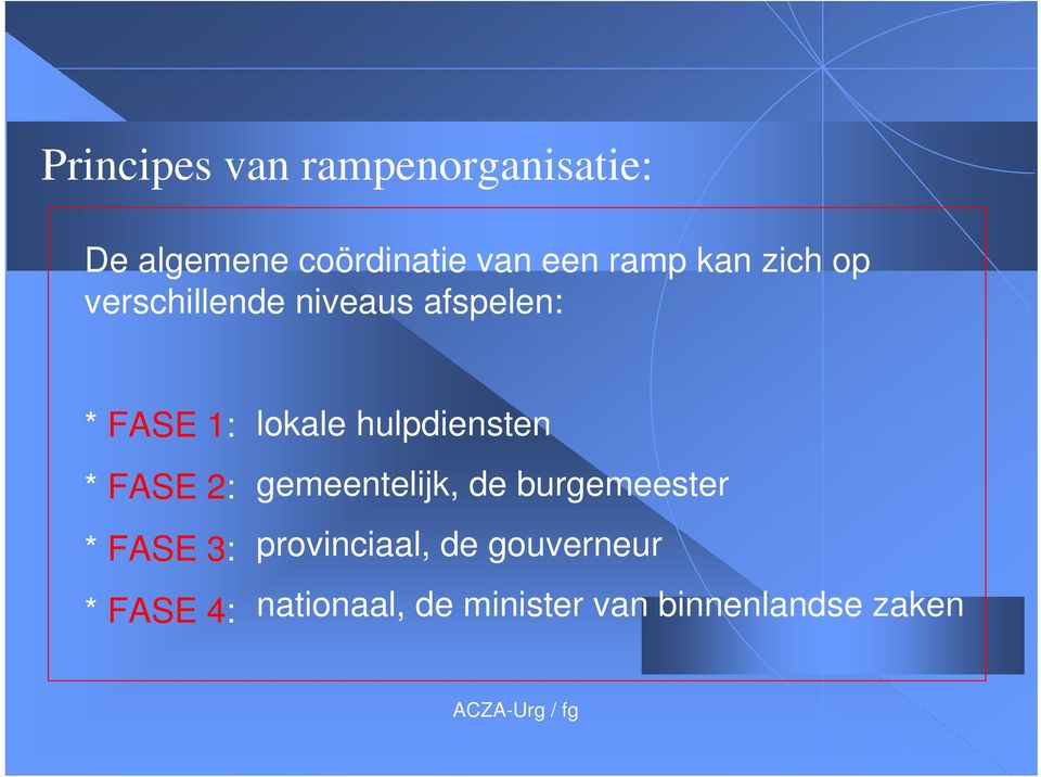 * FASE 3: * FASE 4: lokale hulpdiensten gemeentelijk, de