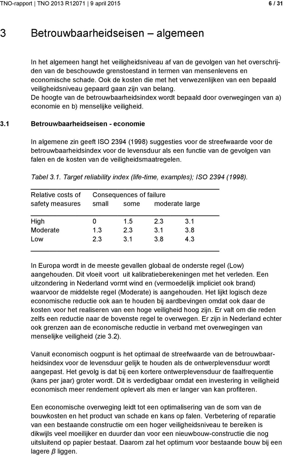 De hoogte van de betrouwbaarheidsindex wordt bepaald door overwegingen van a) economie en b) menselijke veiligheid. 3.