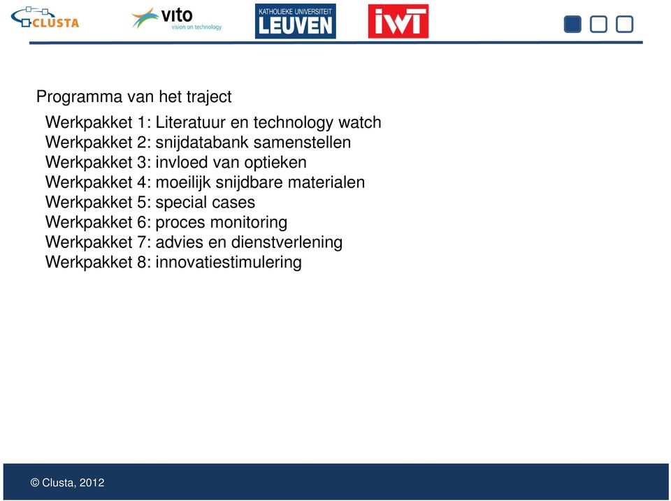 moeilijk snijdbare materialen Werkpakket 5: special cases Werkpakket 6: proces