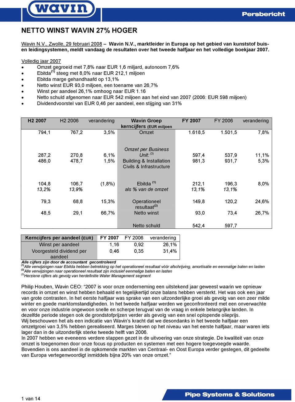 toename van 26,7% Winst per aandeel 26,1% omhoog naar EUR 1.