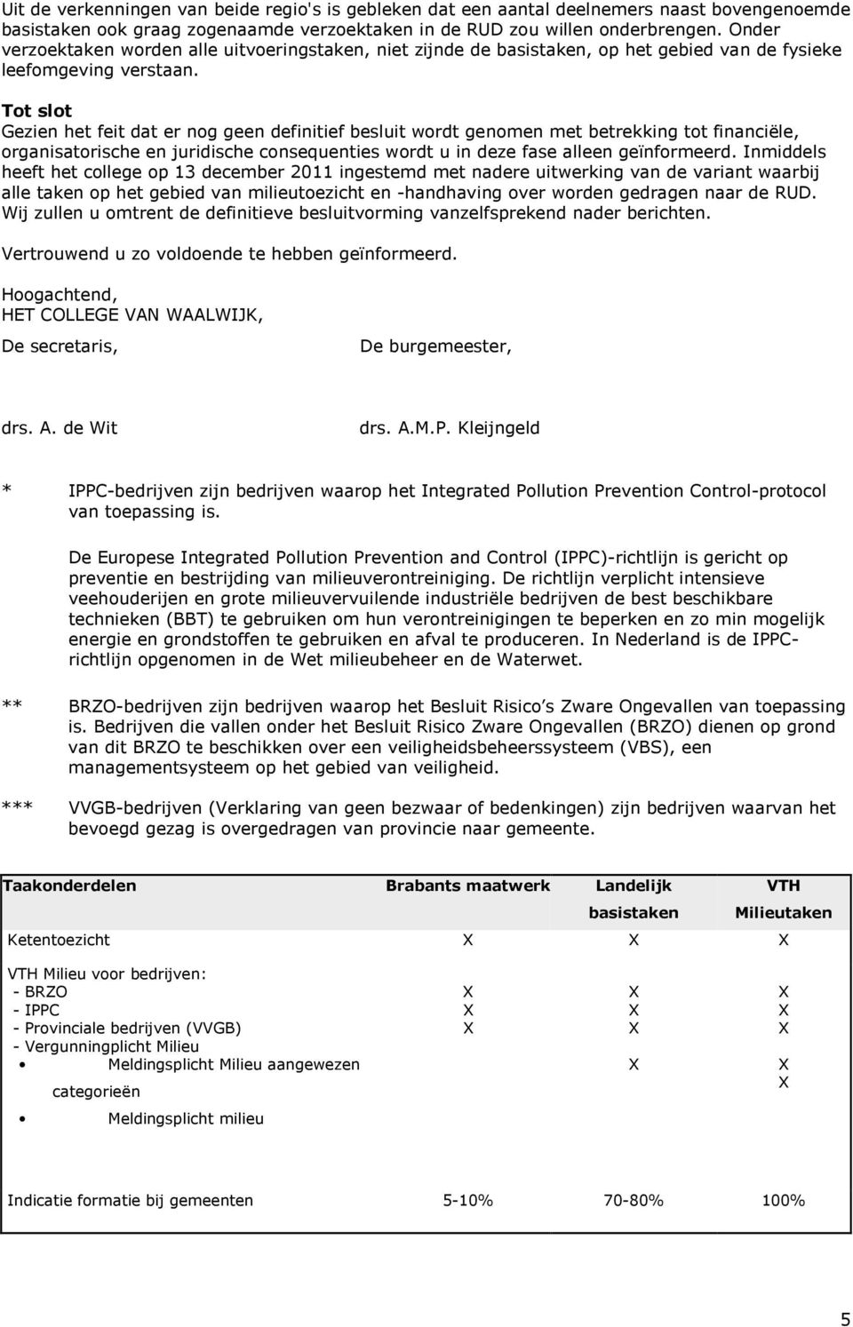 Tot slot Gezien het feit dat er nog geen definitief besluit wordt genomen met betrekking tot financiële, organisatorische en juridische consequenties wordt u in deze fase alleen geïnformeerd.