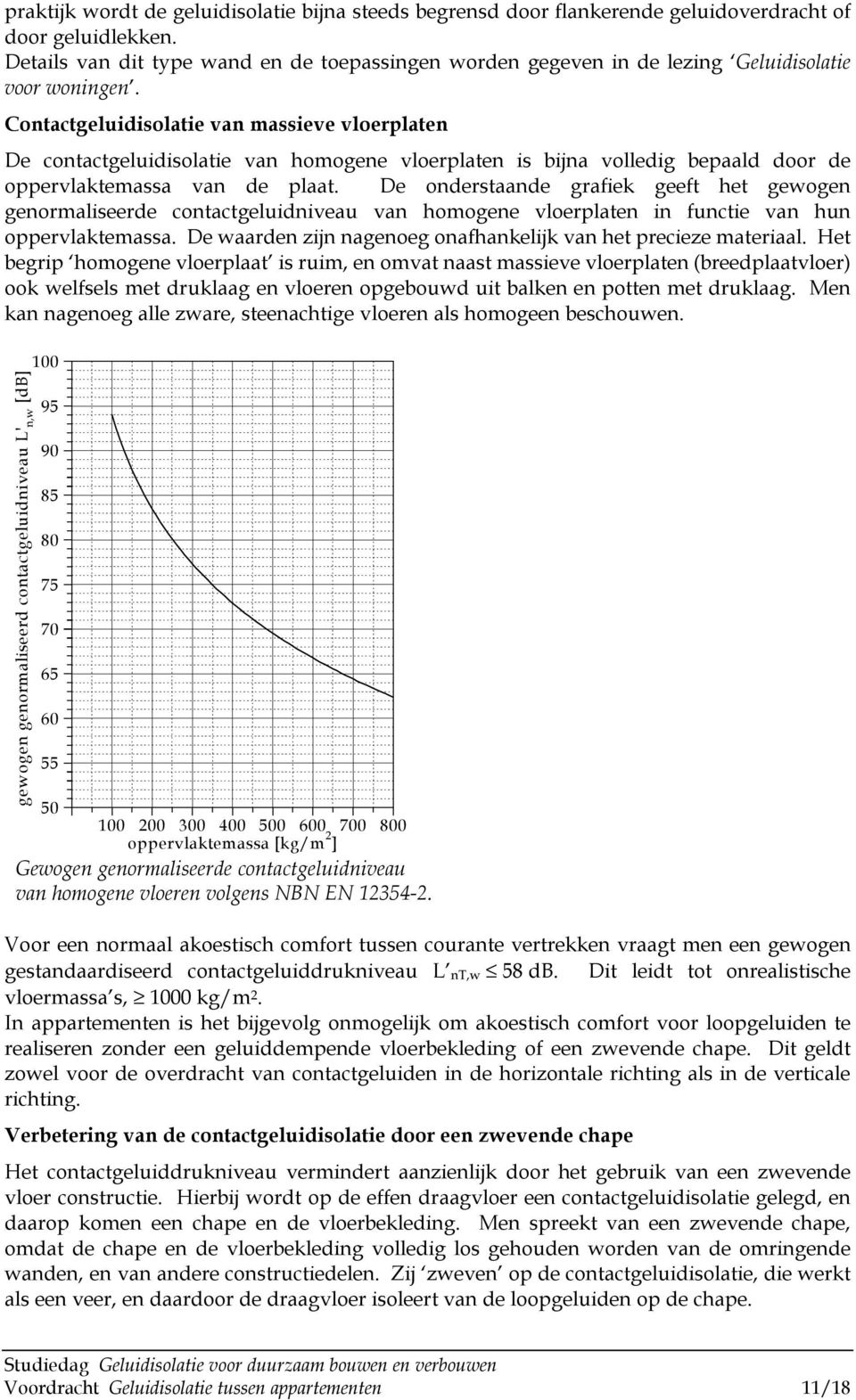 Contactgeluidisolatie van massieve vloerplaten De contactgeluidisolatie van homogene vloerplaten is bijna volledig bepaald door de oppervlaktemassa van de plaat.