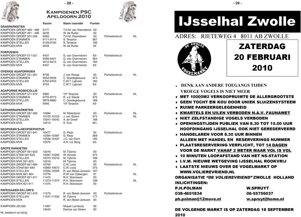 de Ruiter 92 FORPUSSEN KAMPIOEN GROEP 511-521 9437 G. van Overmeiren 93- Parkietenkruis KAMPIOEN STAMMEN 9398-9401 G. van Overmeiren 364 KAMPIOEN STELLEN 9412-9413 G.