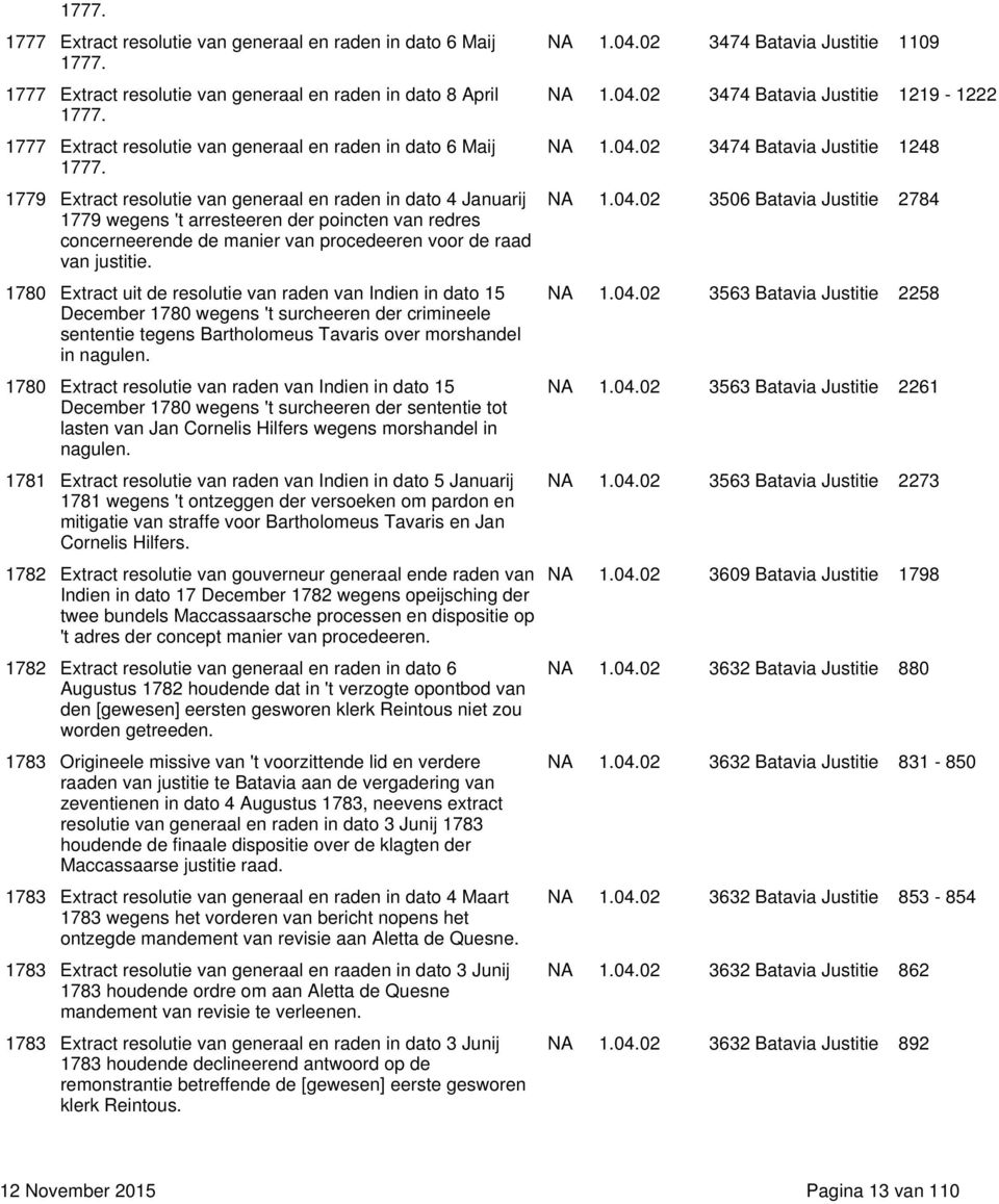 1779 Extract resolutie van generaal en raden in dato 4 Januarij 1779 wegens 't arresteeren der poincten van redres concerneerende de manier van procedeeren voor de raad van justitie.