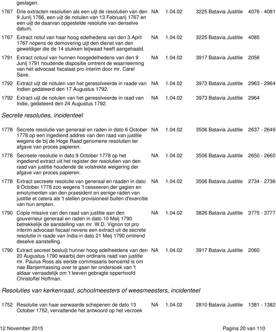 1791 Extract notuul van hunnen hoogedelhedens van den 9 Junij 1791 houdende dispositie omtrent de waarneeming van het advocaat fiscalaat pro interim door mr. Carel Saxe.