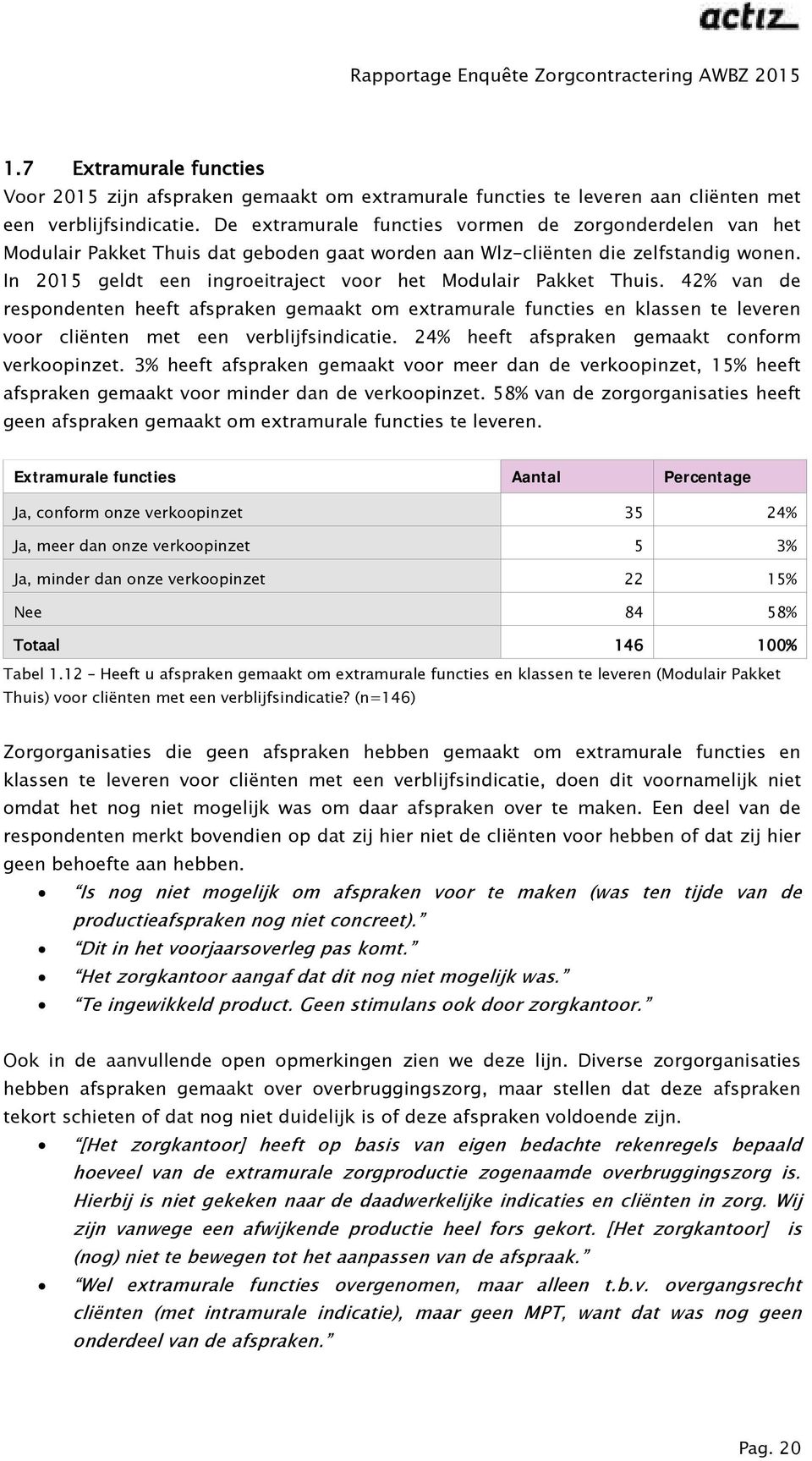 In 2015 geldt een ingroeitraject voor het Modulair Pakket Thuis. 42% van de respondenten heeft afspraken gemaakt om extramurale functies en klassen te leveren voor cliënten met een verblijfsindicatie.