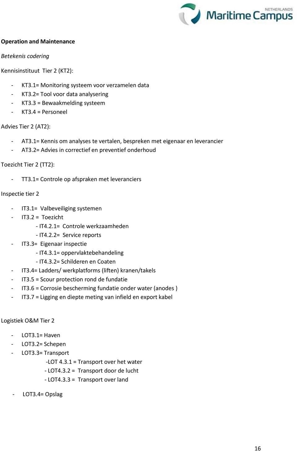 1= Controle op afspraken met leveranciers Inspectie tier 2 - IT3.1= Valbeveiliging systemen - IT3.2 = Toezicht - IT4.2.1= Controle werkzaamheden - IT4.2.2= Service reports - IT3.