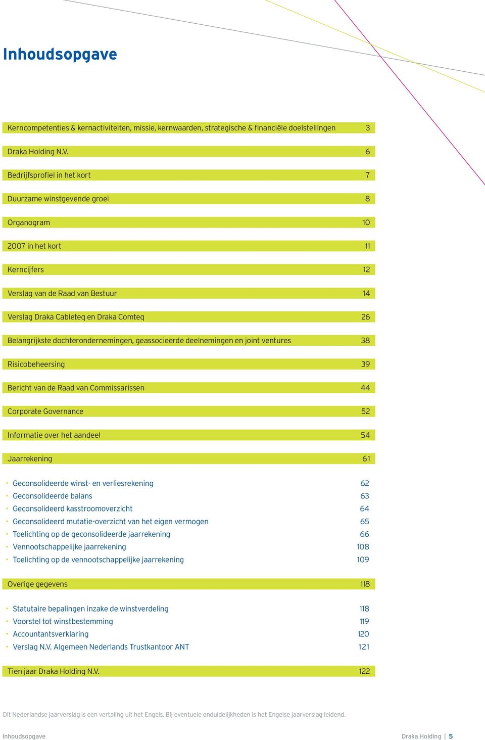 Belangrijkste dochterondernemingen, geassocieerde deelnemingen en joint ventures 38 Risicobeheersing 39 Bericht van de Raad van Commissarissen 44 Corporate Governance 52 Informatie over het aandeel