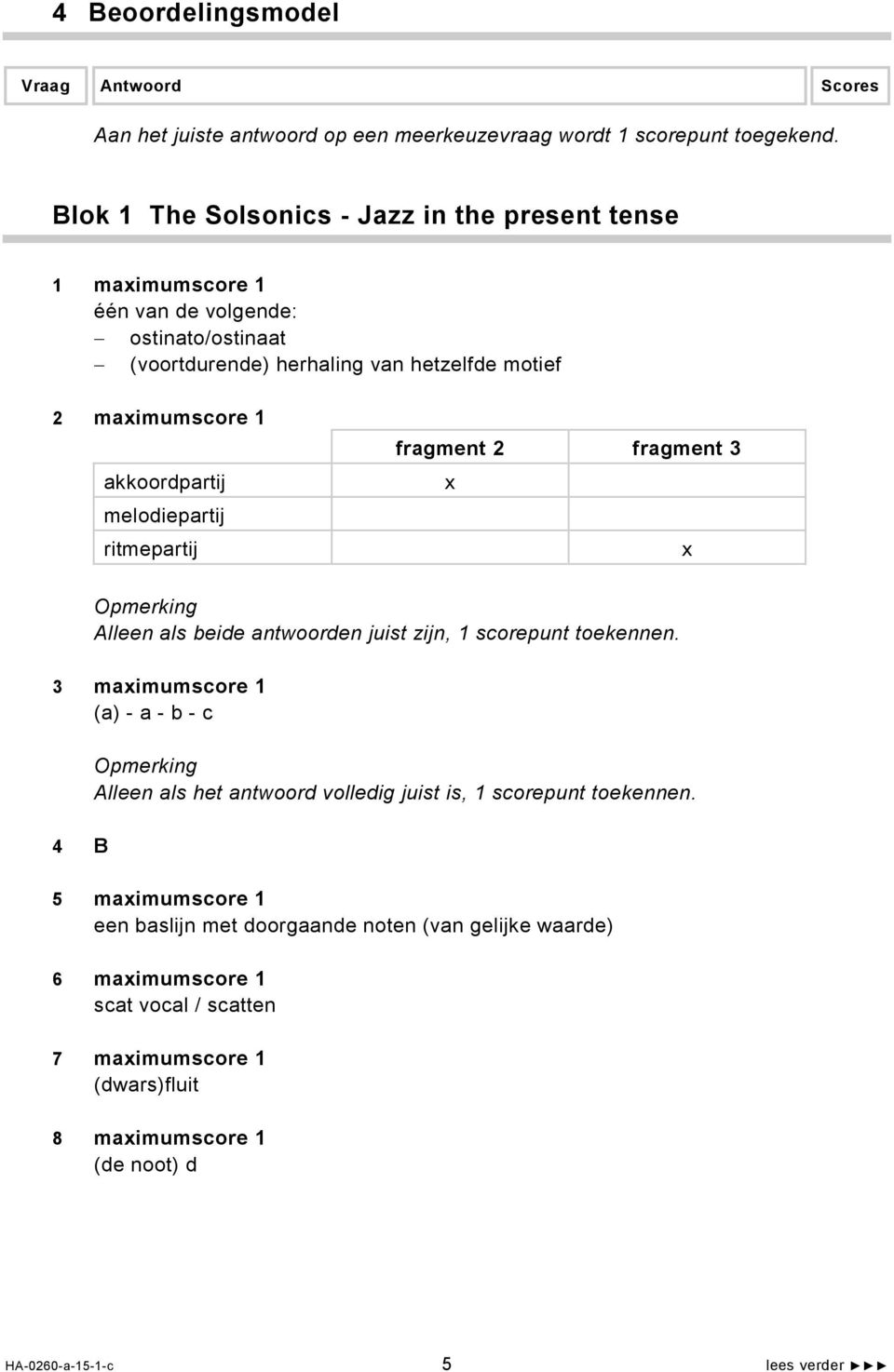 akkoordpartij melodiepartij ritmepartij fragment 2 fragment 3 x x Alleen als beide antwoorden juist zijn, 1 scorepunt toekennen.