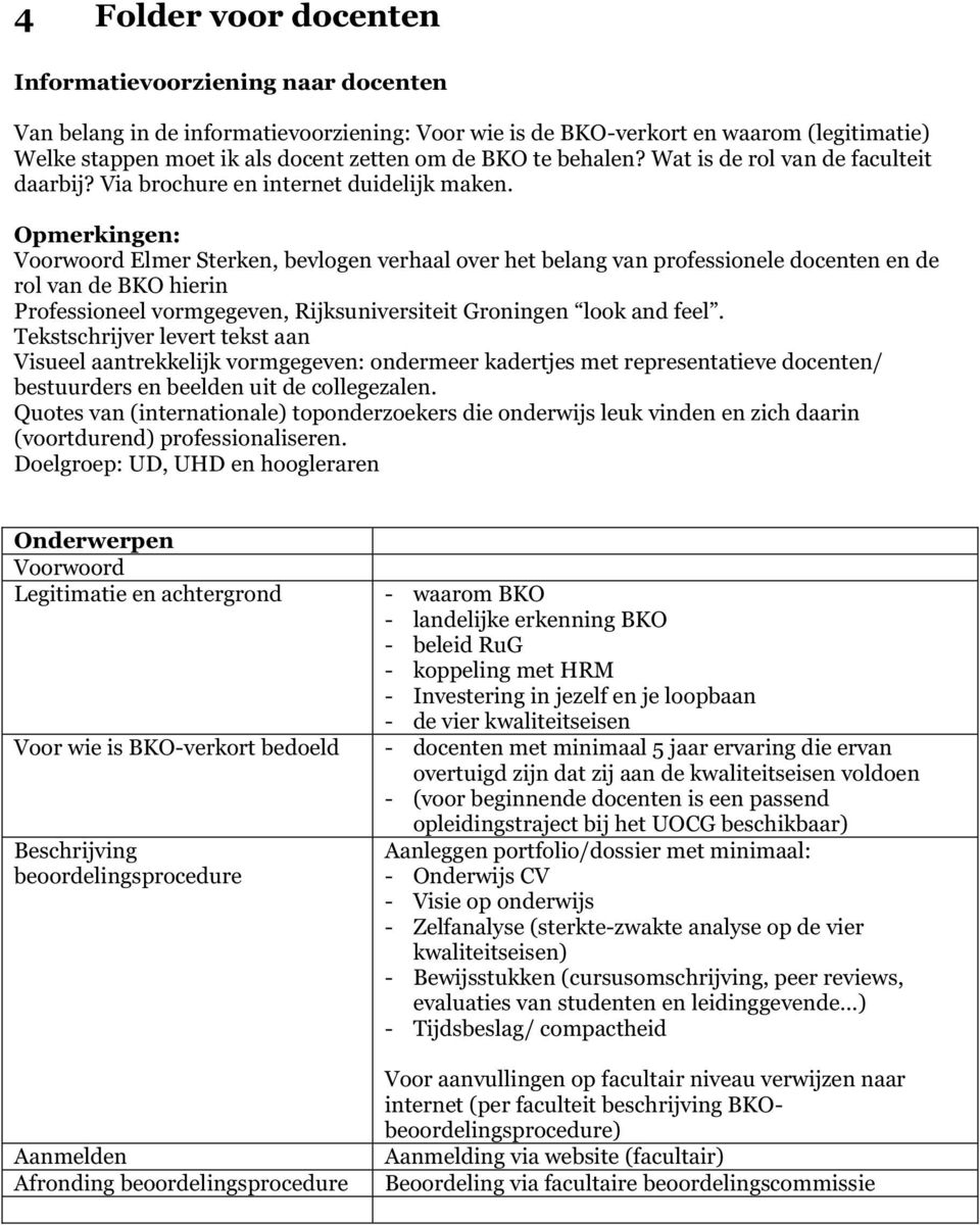 Opmerkingen: Voorwoord Elmer Sterken, bevlogen verhaal over het belang van professionele docenten en de rol van de BKO hierin Professioneel vormgegeven, Rijksuniversiteit Groningen look and feel.