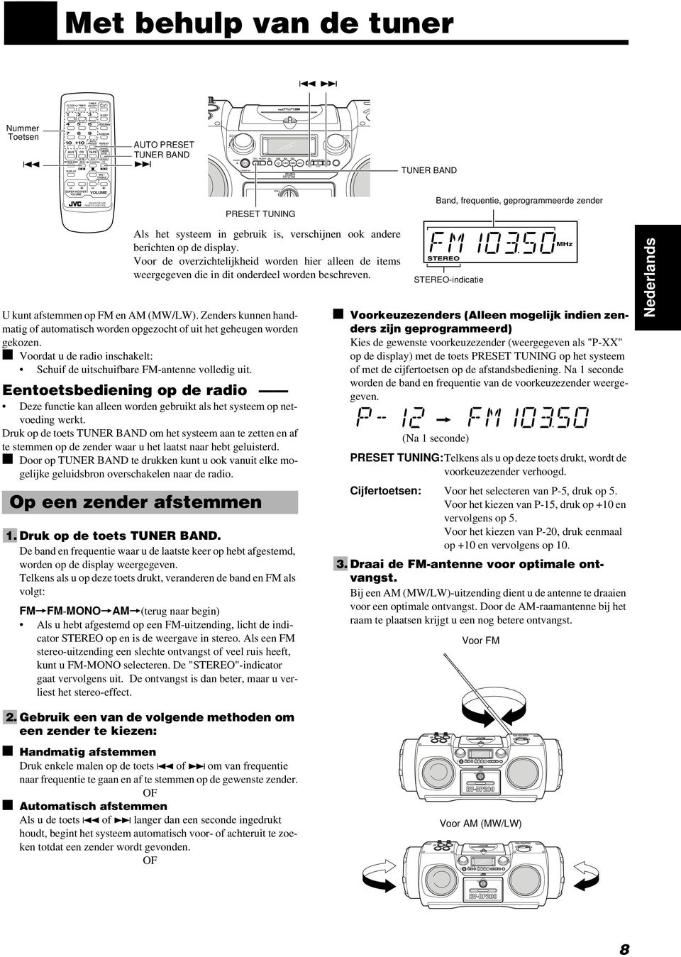 MULTI CONTROL FF AUTO TUNER % AUX TUNER RM-SRVDP100E REMOTE CONTROL Als het systeem in gebruik is, verschijnen ook andere berichten op de display.