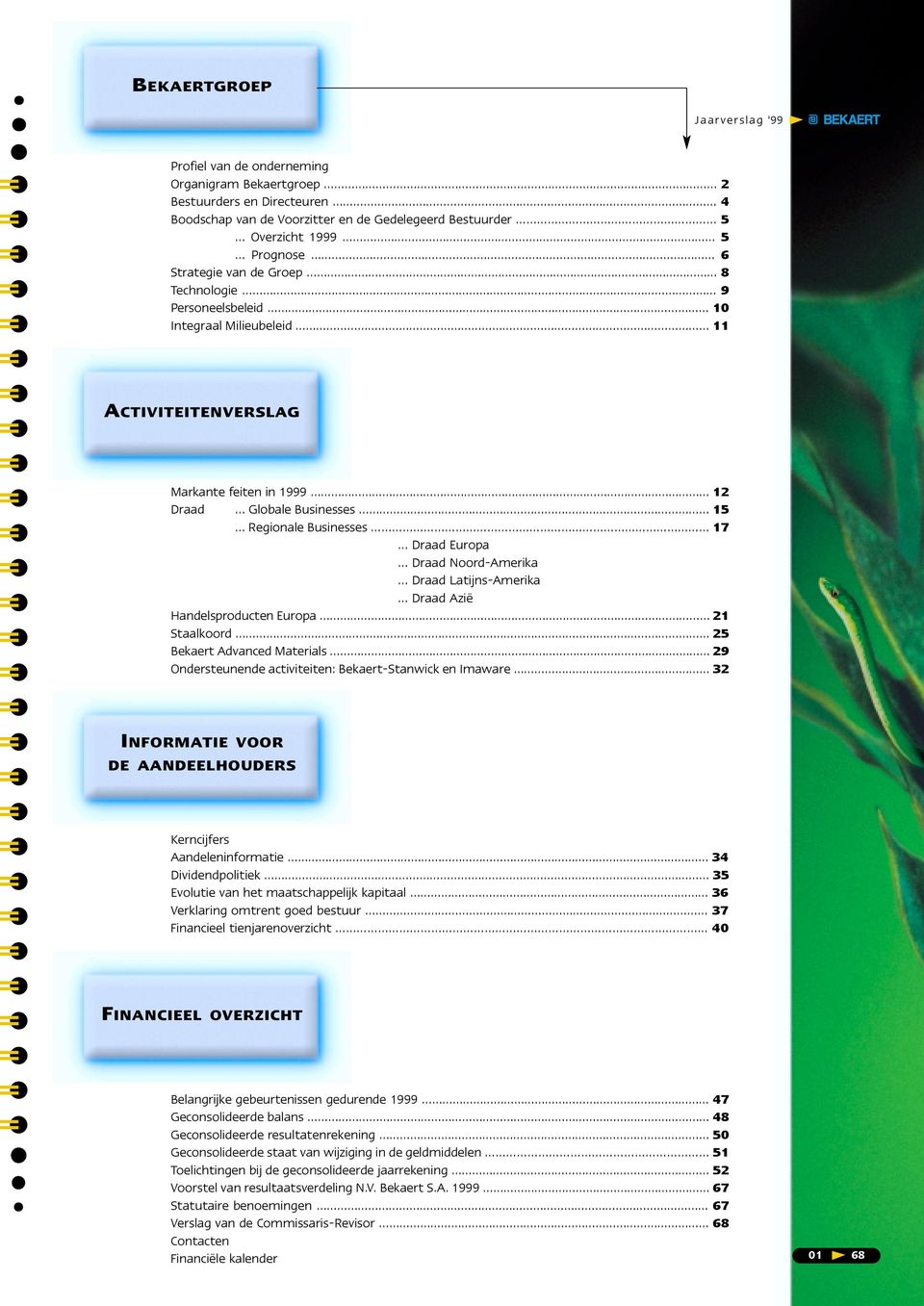 Draad Noord-Amerika Draad Latijns-Amerika Draad Azië Handelsproducten Europa 21 Staalkoord 25 Bekaert Advanced Materials 29 Ondersteunende activiteiten: Bekaert-Stanwick en Imaware 32 INFORMATIE VOOR