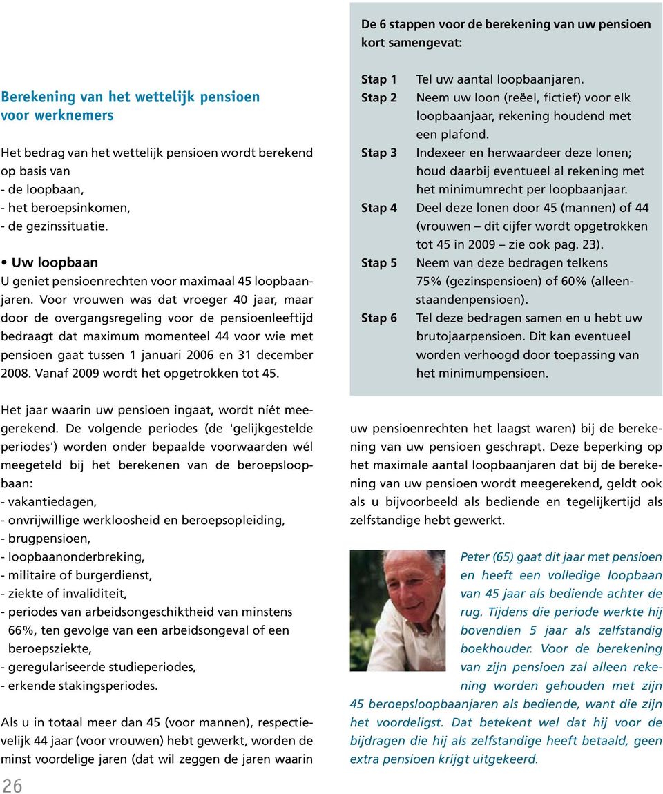 Voor vrouwen was dat vroeger 40 jaar, maar door de overgangsregeling voor de pensioenleeftijd bedraagt dat maximum momenteel 44 voor wie met pensioen gaat tussen 1 januari 2006 en 31 december 2008.