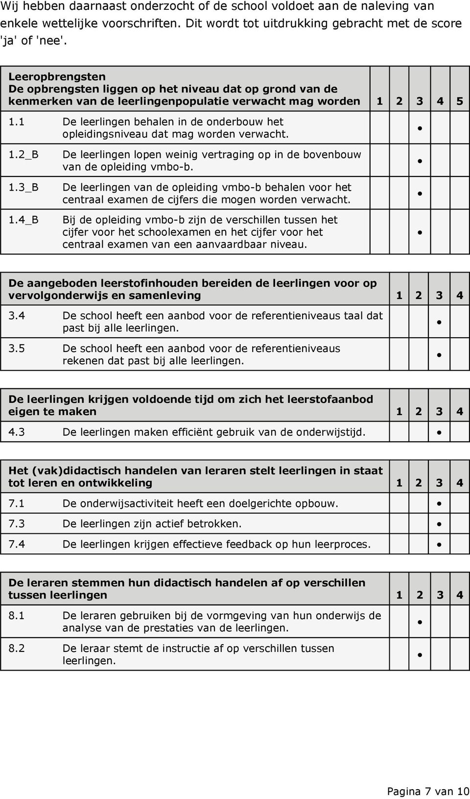 1 De leerlingen behalen in de onderbouw het opleidingsniveau dat mag worden verwacht. 1.2_B 1.3_B 1.4_B De leerlingen lopen weinig vertraging op in de bovenbouw van de opleiding vmbo-b.