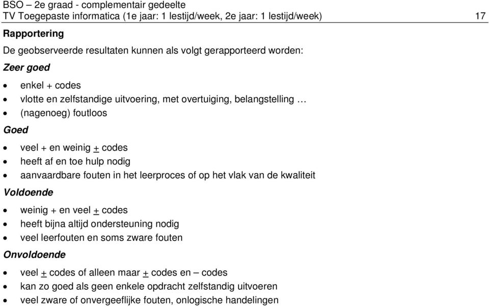 fouten in het leerproces of op het vlak van de kwaliteit Voldoende weinig + en veel + codes heeft bijna altijd ondersteuning nodig veel leerfouten en soms zware fouten