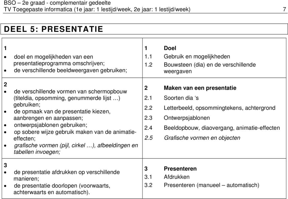 sobere wijze gebruik maken van de animatieeffecten; grafische vormen (pijl, cirkel ), afbeeldingen en tabellen invoegen; 3 de presentatie afdrukken op verschillende manieren; de presentatie doorlopen