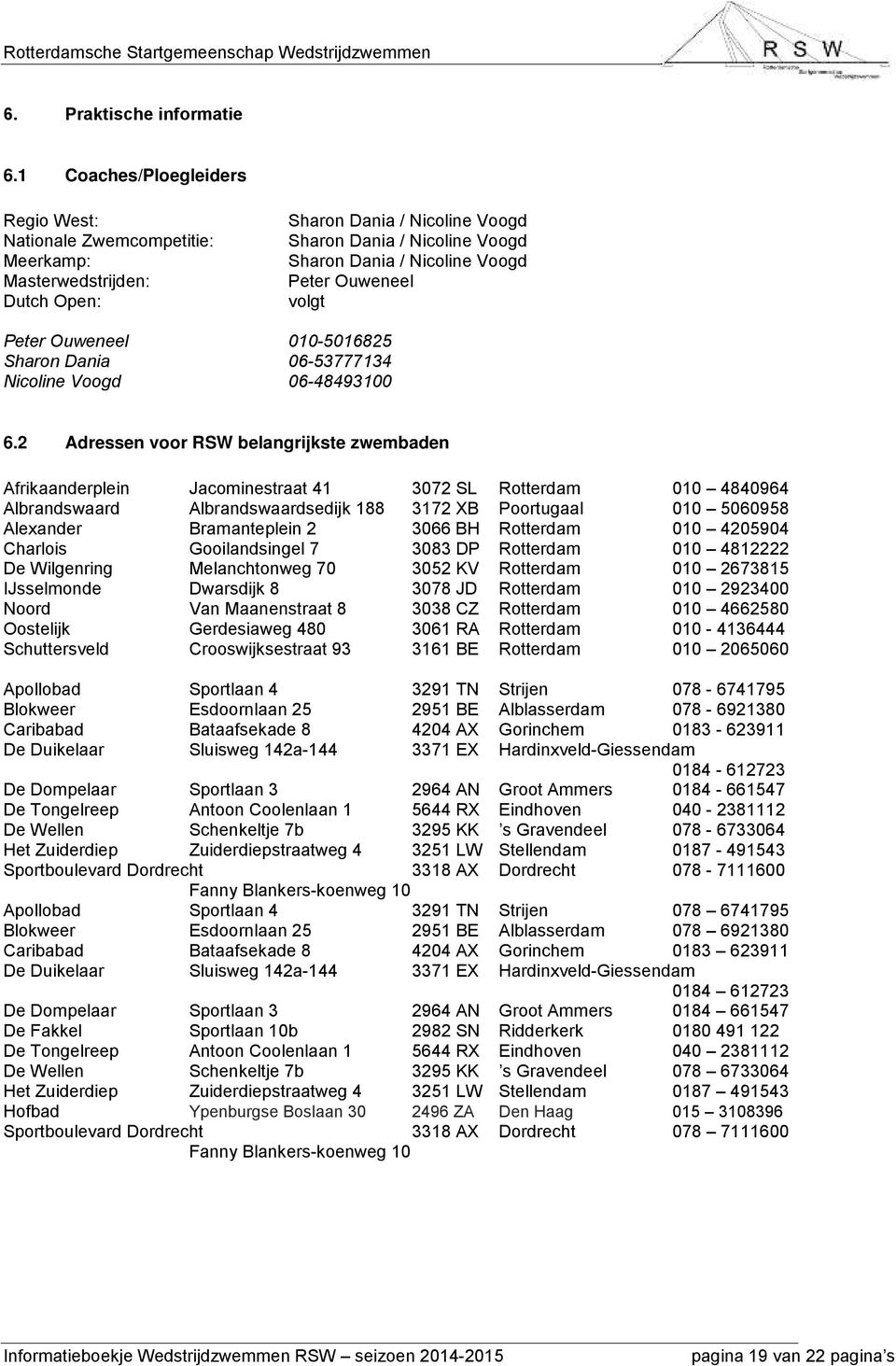 Ouweneel volgt Peter Ouweneel 010-5016825 Sharon Dania 06-53777134 Nicoline Voogd 06-48493100 6.