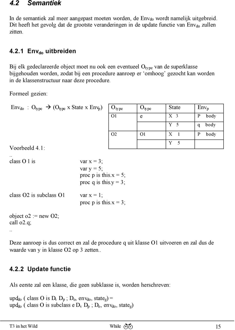 klassenstructuur naar deze procedure. Formeel gezien: Env do : O type (O type x State x Env p ) O type O type State Env p O1 e X 3 P body Y 5 q body Voorbeeld 4.1:.