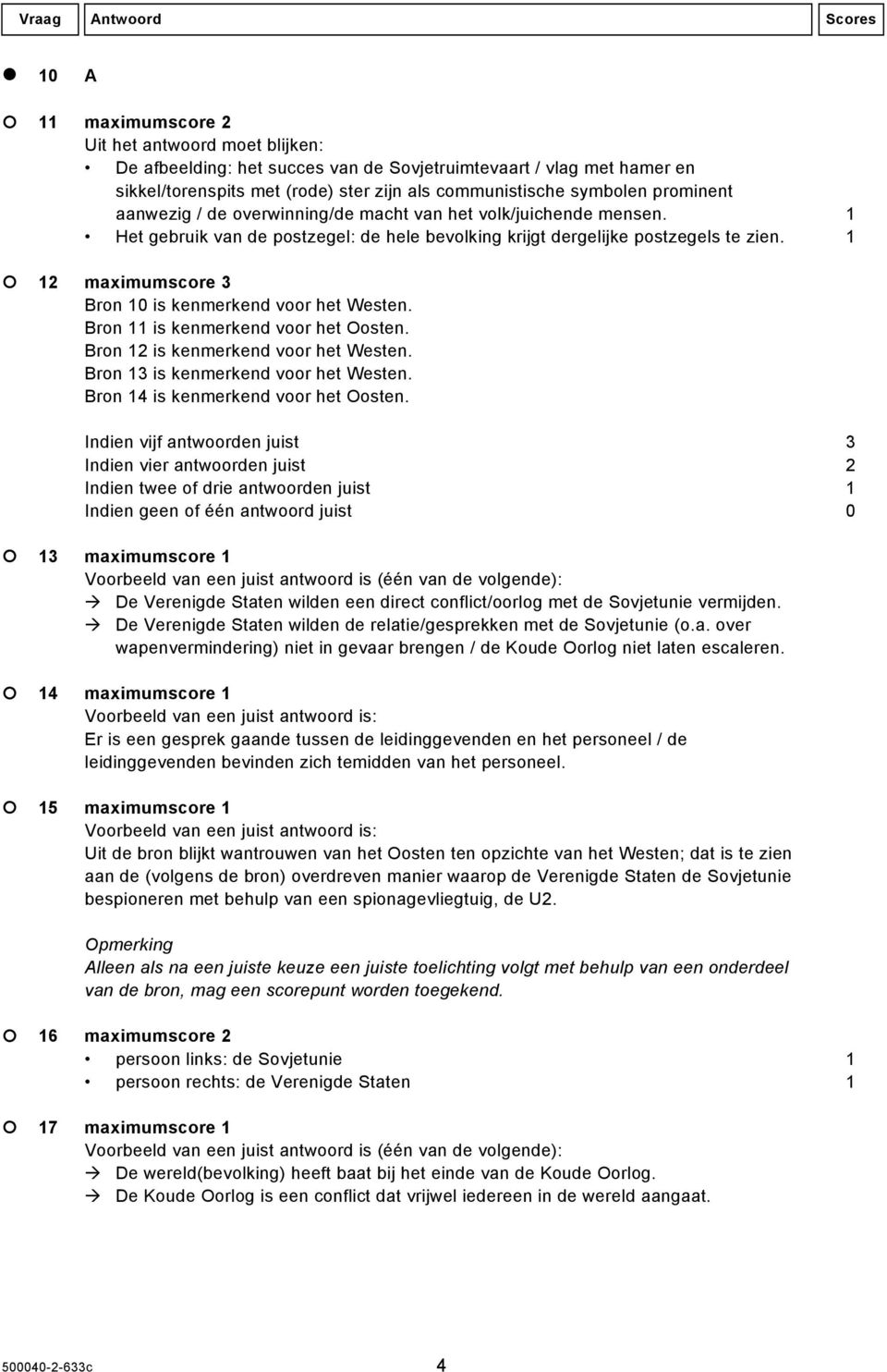 1 12 maximumscore 3 Bron 10 is kenmerkend voor het Westen. Bron 11 is kenmerkend voor het Oosten. Bron 12 is kenmerkend voor het Westen. Bron 13 is kenmerkend voor het Westen.