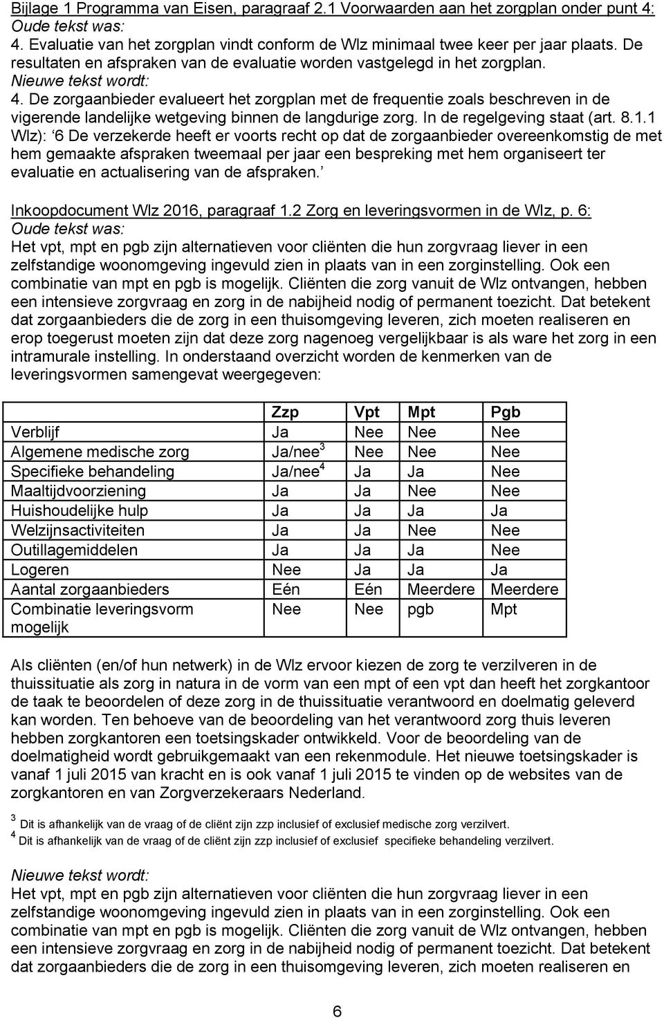 De zorgaanbieder evalueert het zorgplan met de frequentie zoals beschreven in de vigerende landelijke wetgeving binnen de langdurige zorg. In de regelgeving staat (art. 8.1.